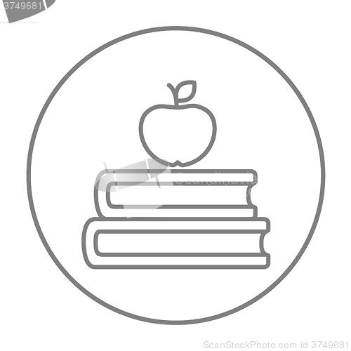 Image of Books and apple on top line icon.