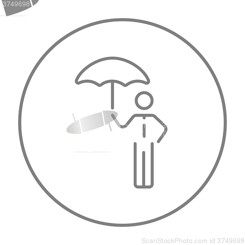 Image of Businessman with umbrella line icon.