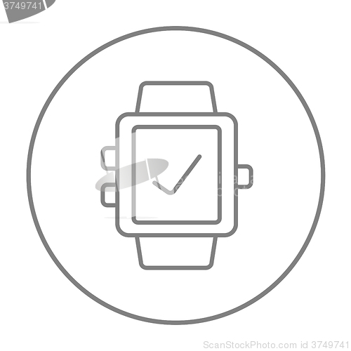 Image of Smartwatch with check sign line icon.