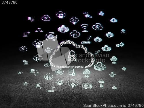 Image of Cloud networking concept: Cloud With Padlock in grunge dark room