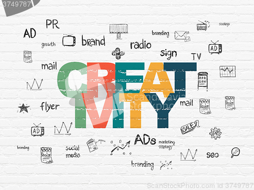 Image of Advertising concept: Creativity on wall background