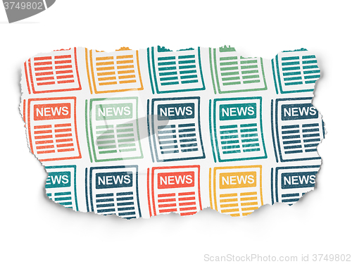Image of News concept: Newspaper icons on Torn Paper background