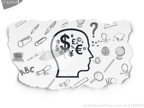 Image of Education concept: Head With Finance Symbol on Torn Paper background