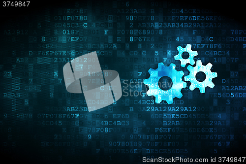 Image of Data concept: Gears on digital background