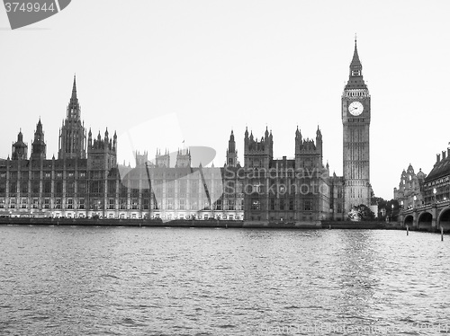 Image of Black and white Houses of Parliament in London