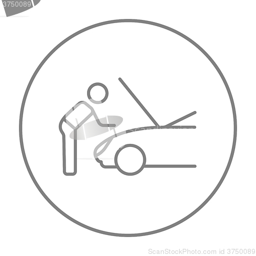 Image of Man fixing car line icon.