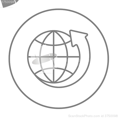 Image of Earth and arrow around line icon.