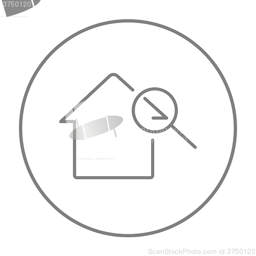 Image of House and magnifying glass line icon.