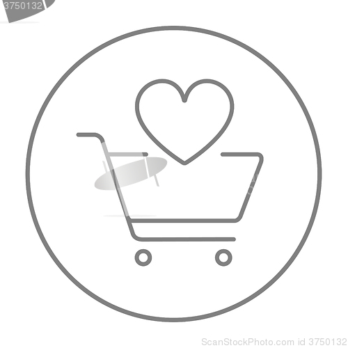 Image of Shopping cart with heart line icon.