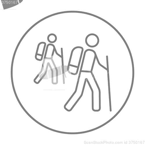 Image of Tourist backpackers line icon.