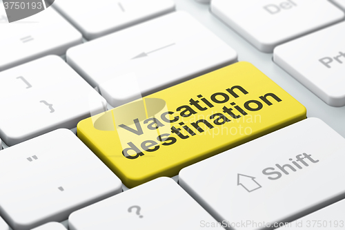 Image of Travel concept: Vacation Destination on computer keyboard background