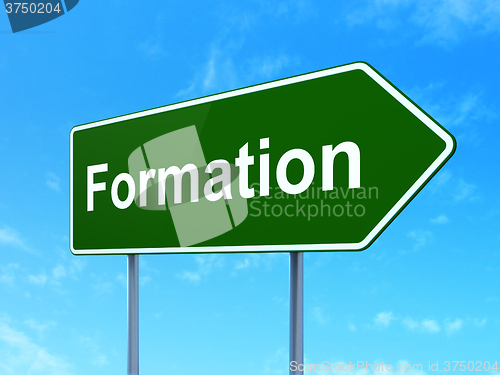 Image of Education concept: Formation on road sign background