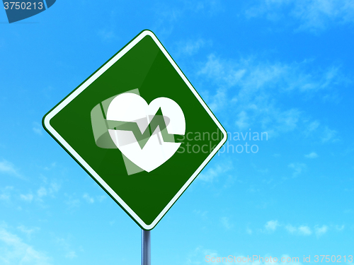 Image of Healthcare concept: Heart on road sign background