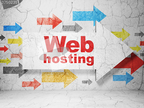 Image of Web development concept: arrow with Web Hosting on grunge wall background