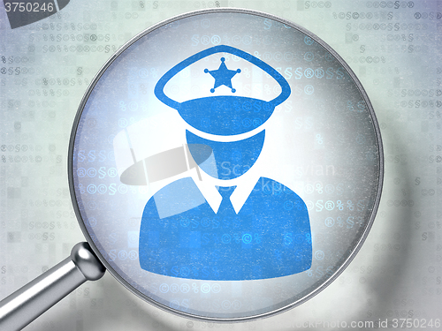 Image of Law concept: Police with optical glass on digital background