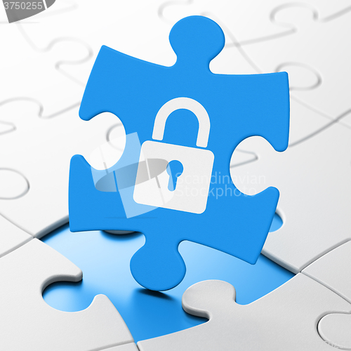 Image of Data concept: Closed Padlock on puzzle background