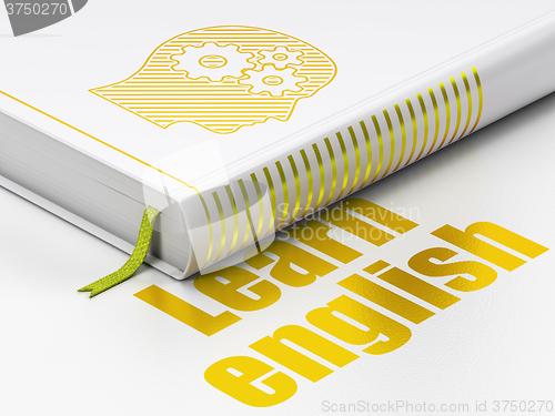 Image of Education concept: book Head With Gears, Learn English on white background