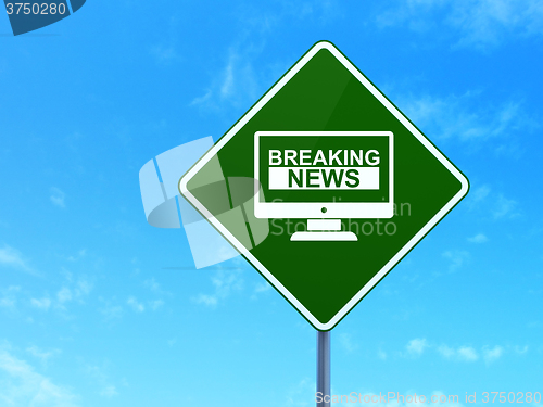Image of News concept: Breaking News On Screen on road sign background