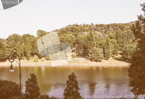 Image of Retro looking River Po in Turin