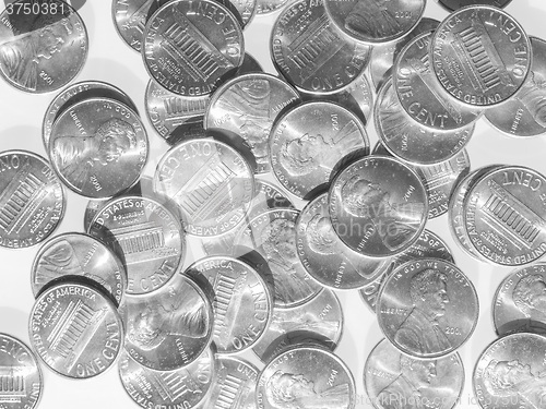 Image of Black and white Dollar coins 1 cent wheat penny