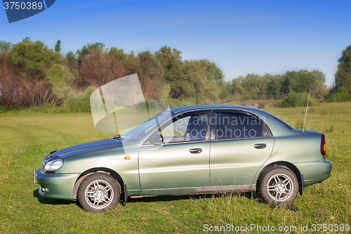 Image of The car on the green lawn.