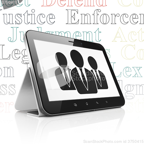 Image of Law concept: Tablet Computer with Business People on display