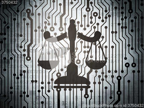 Image of Law concept: circuit board with Scales