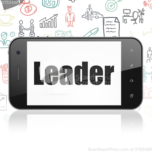 Image of Business concept: Smartphone with Leader on display