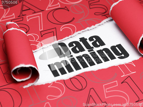 Image of Information concept: black text Data Mining under the piece of  torn paper