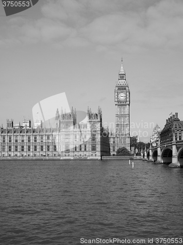 Image of Black and white Houses of Parliament in London