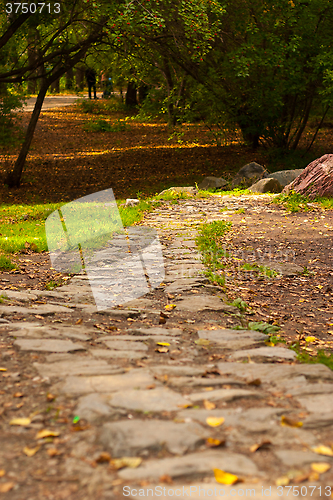 Image of stone path in autumn park