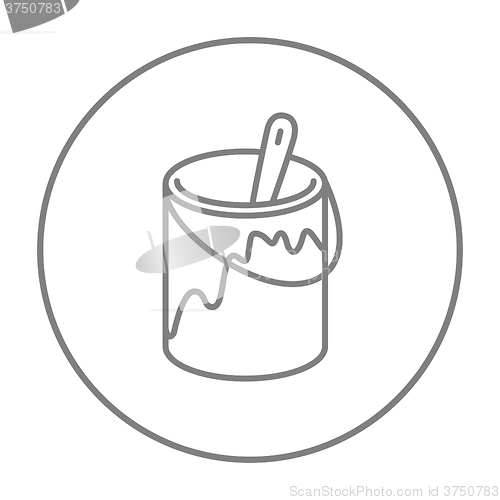 Image of Paint brush in the paint tin line icon.