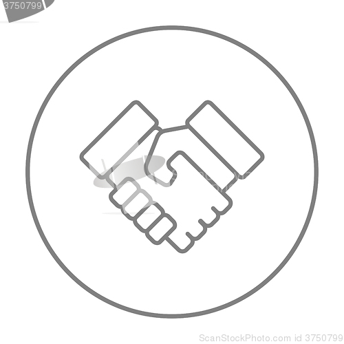 Image of Handshake and successful real estate transaction line icon.