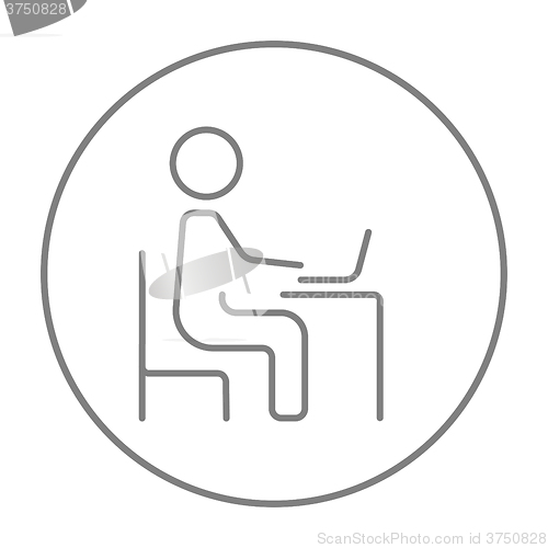 Image of Businessman working at his laptop line icon.