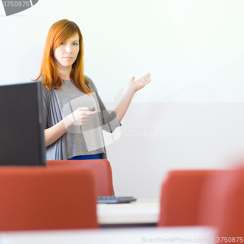 Image of Businesswoman giving a talk.