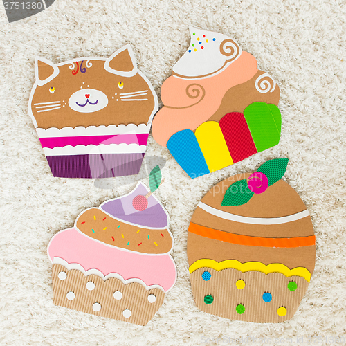 Image of colored cakes handmade of cardboar 