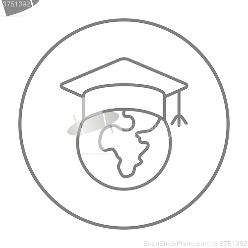 Image of Globe in graduation cap line icon.