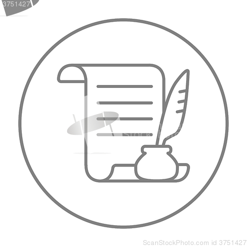 Image of Paper scroll with feather pen line icon.