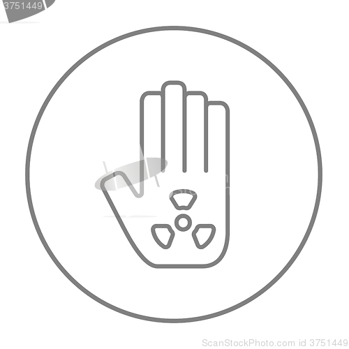 Image of Ionizing radiation sign on a palm line icon.
