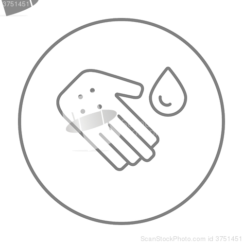 Image of Hand with microbes line icon.