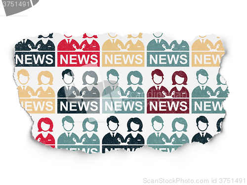 Image of News concept: Anchorman icons on Torn Paper background