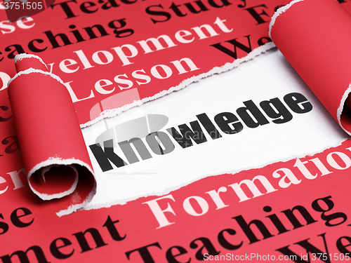 Image of Studying concept: black text Knowledge under the piece of  torn paper