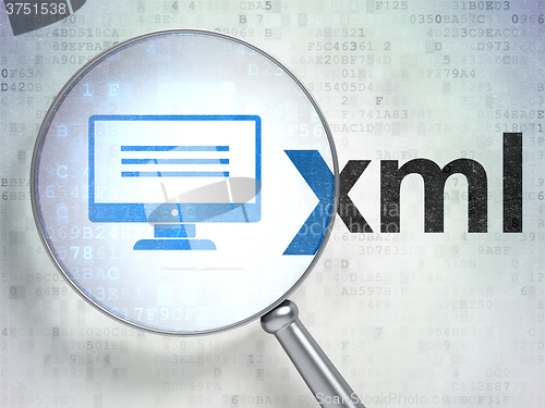 Image of Database concept: Monitor and Xml with optical glass