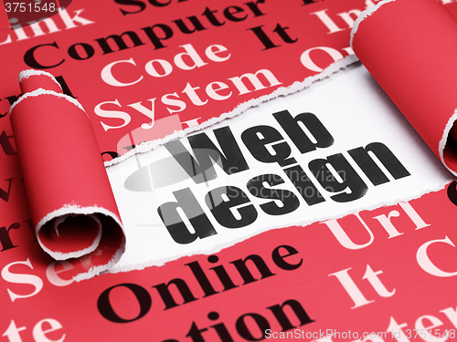 Image of Web design concept: black text Web Design under the piece of  torn paper