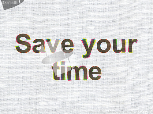 Image of Timeline concept: Save Your Time on fabric texture background