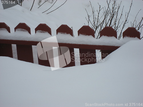 Image of Red fence in the snow