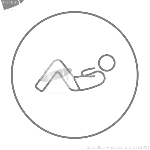 Image of Man doing abdominal crunches line icon.