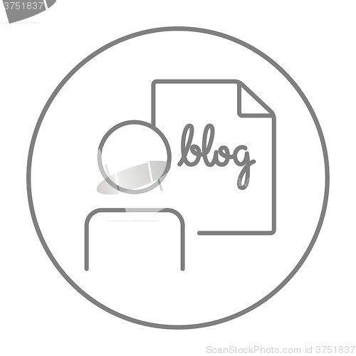 Image of Man and sheet with word blog line icon.