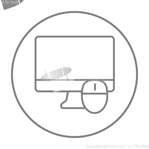 Image of Computer monitor and mouse line icon.