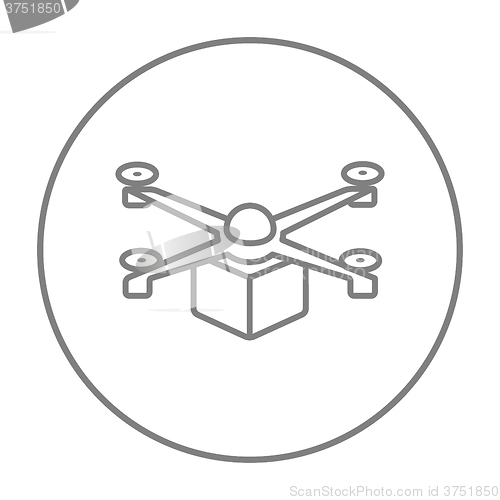 Image of Drone delivering package line icon.